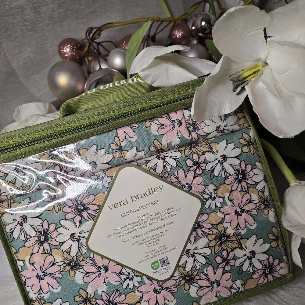 Vera Bradley Queen 6 Piece Sheet Set - Pink & Green Painted Paisley Floral new